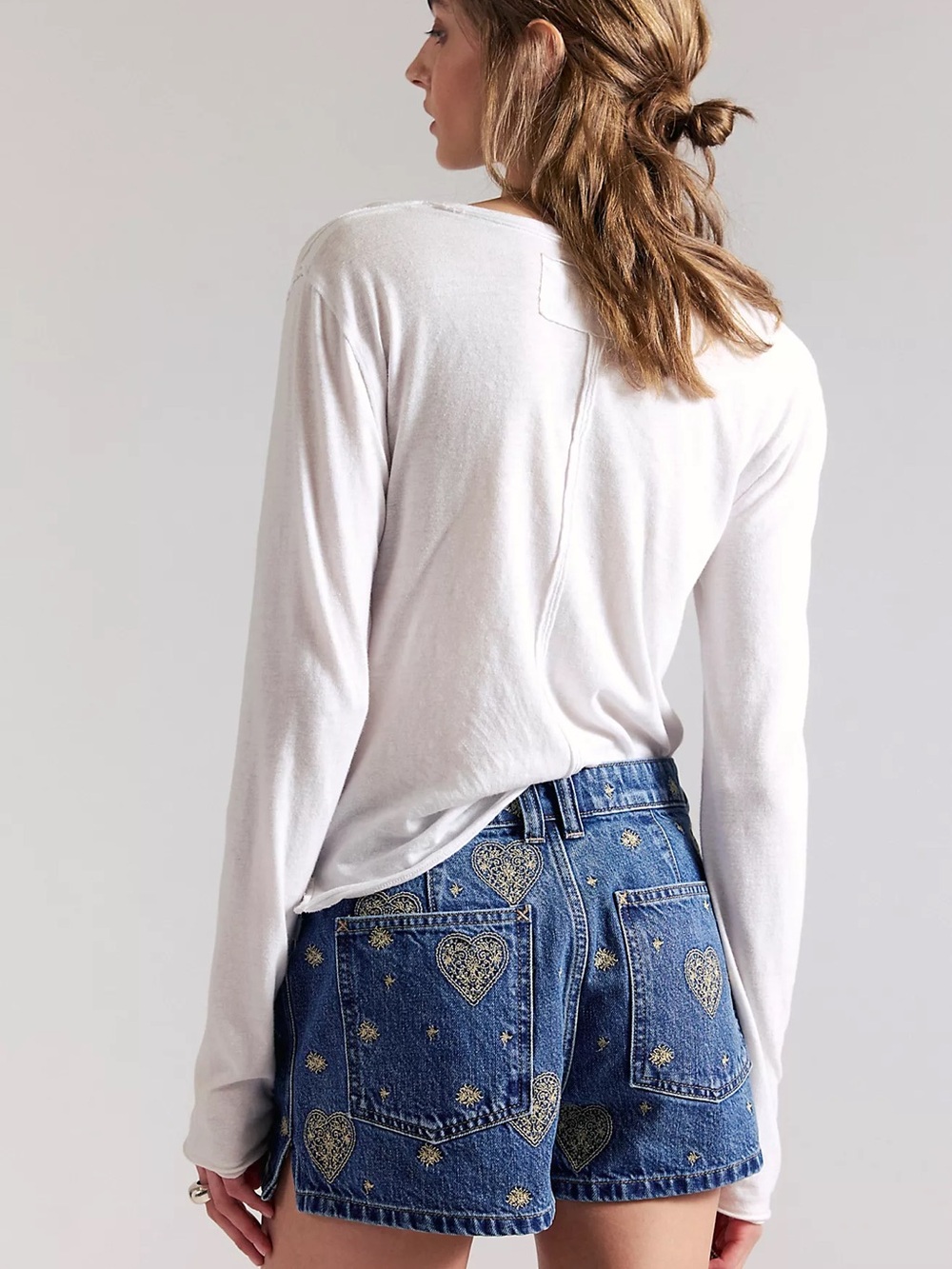 NWT We The Free Bettie Embroidered Sailor Denim Shorts - Picture 2 of 4